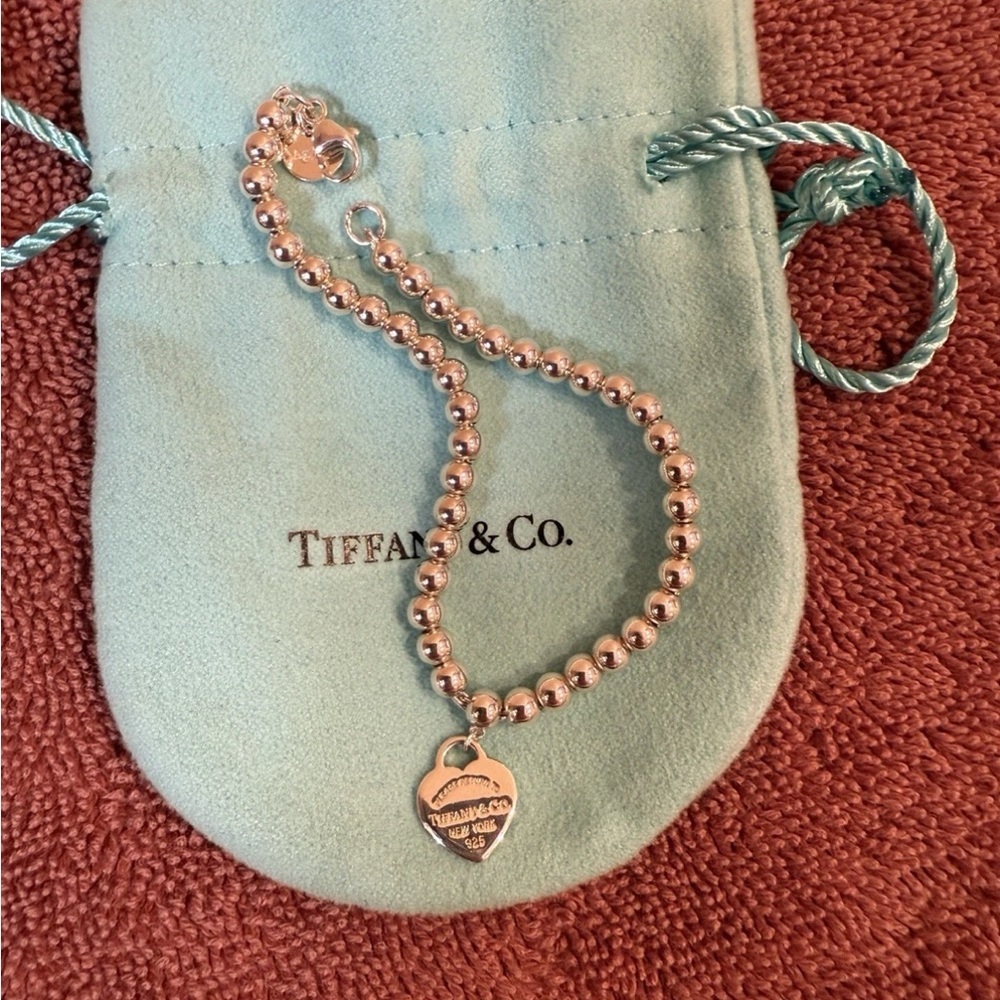 Tiffany & Co. Silver Beaded Bracelet with Heart Charm